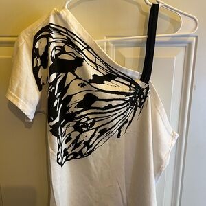 Asymmetrical Butterfly Print Top